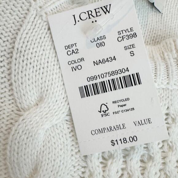 J. Crew Cable-Knit Hearts Crewneck Pullover Sweater Long Sleeve Ivory Small NWT - Picture 11 of 12